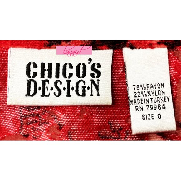 Chico's Asian Chinese Oriental Red Black Distressed Mesh Cut-Outs Button-Up Top - Picture 5 of 7